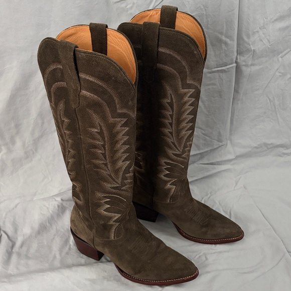 Tecovas Abby Olive Green Suede Cowgirl Boots - Picture 4 of 6